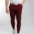 thumbnail image 4 of Men's Casual Pants Men's Solid Color Tight Pocket Zipper Business Casual Daily Slim Fit Small Trousers Red 35, 4 of 8