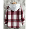 thumbnail image 4 of Domuza Men's Flannel Hoodie Shirts Casual Stylish Long Sleeve Button Up Plaid Shirt Fall Lightweight Classic Checkered Top with Double Pockets Wine S, 4 of 5