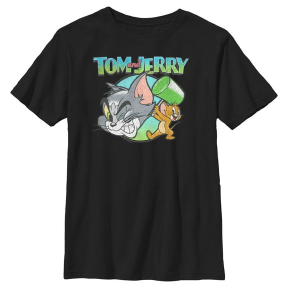 Boy's Tom and Jerry Bring Out the Hammer Graphic Tee Black X Small