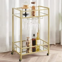 Hzuaneri Rolling Bar Cart with mirror, Metal Serving Cart with Wine Glasses Hooks, Gold 01401GBC