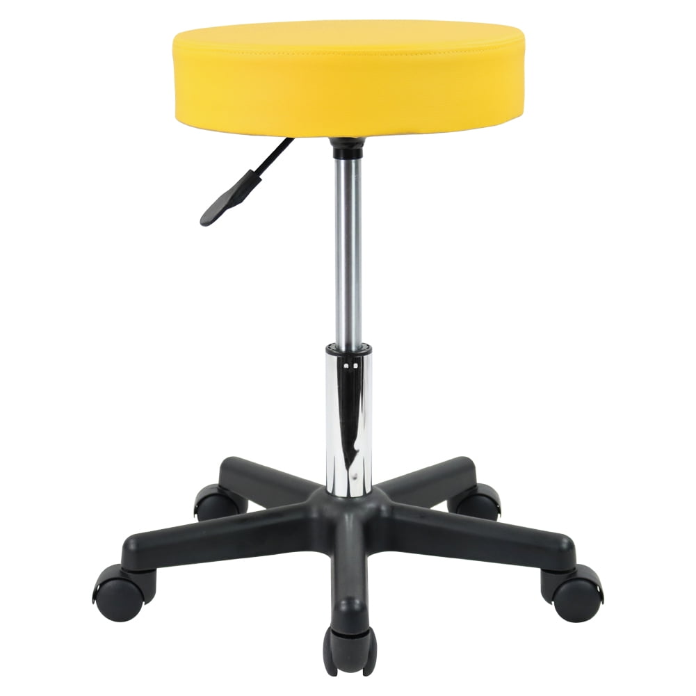 KKTONER Round Rolling Stool PU Leather Height Adjustable Swivel Drafting  Work Spa Medical Salon Stools Chair with Wheels… (Yellow)