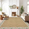 thumbnail image 2 of FairOnly 9'x12'Modern Solid Color Area Rug with Decorative Flower Frame Machine Washable Low Pile Stain Resistant Rug for Living Room Bedroom Dining Area,Beige, 2 of 6