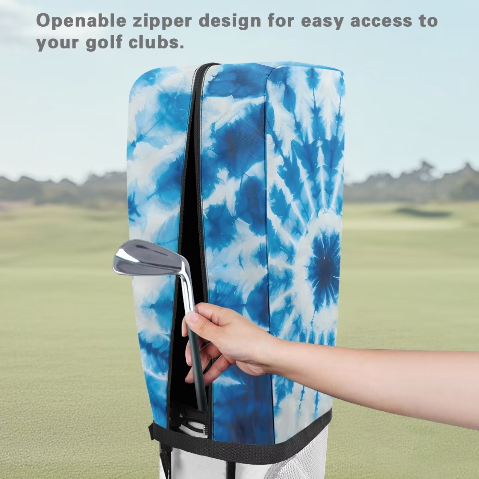 Chririnla Blue Swirl Tie Dye Golf Bag Rain Cover Waterproof Hood with Snap Button Dust & UV Protection Universal Fit for Most Tour Bags, Cart Bags & Stand Bags