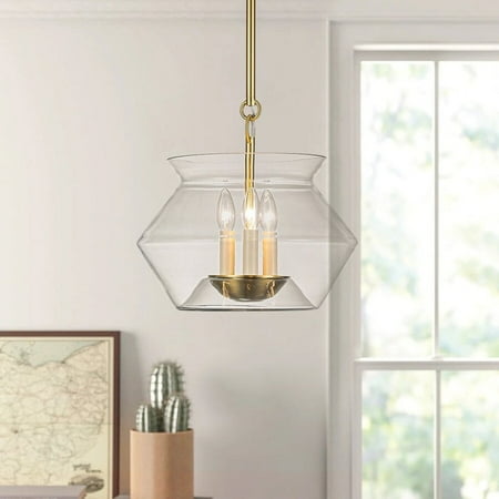 

TanyaDecor Modern 3-Light Candle-Style Sculptural Clear Glass Pendant - Brass
