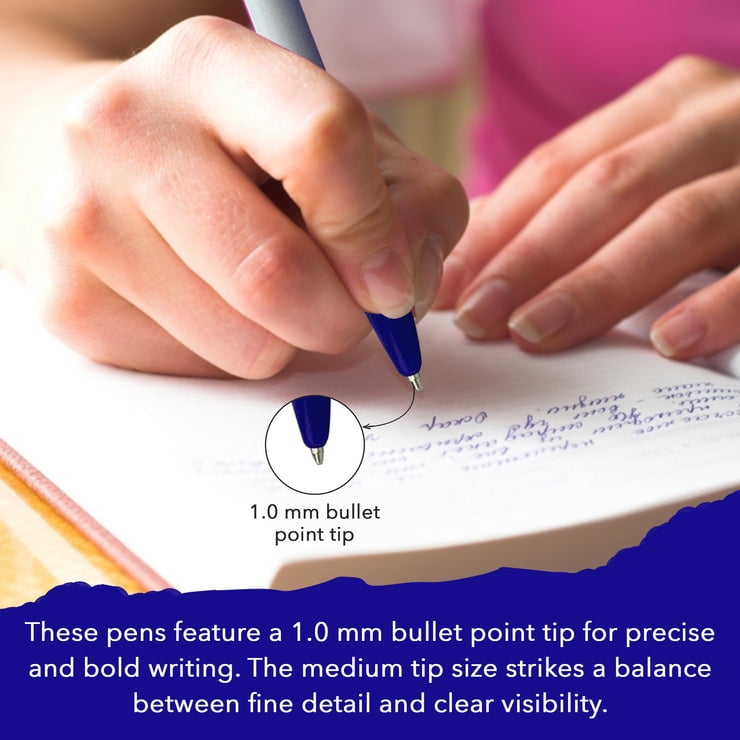 Three Leaf 144 Ct Bulk Pack Blue Ink Stick Ball Point Pen (Pack of 12), Medium Point, 1.0Mm, Fine Point Smooth Writing Pens, Classroom Office Supplies, Great For Everyday Use