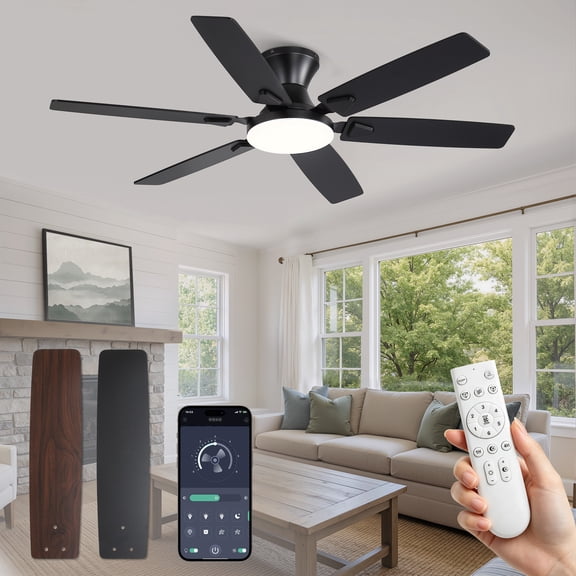 Zardon 52in Ceiling Fan with Light and Remote Control, Quiet and Reversible DC Motor for Modern Bedroom, Black