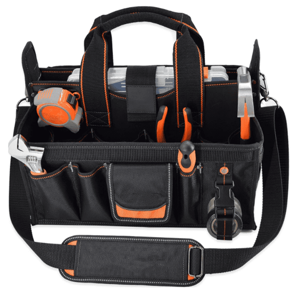 19-POCKETS Tool tote, HVAC tool bags organizer, Heavy-Duty electrician tools bag, Tool tote bag w/socket organizer tool boxes, Stay-Up maintenance tools bags