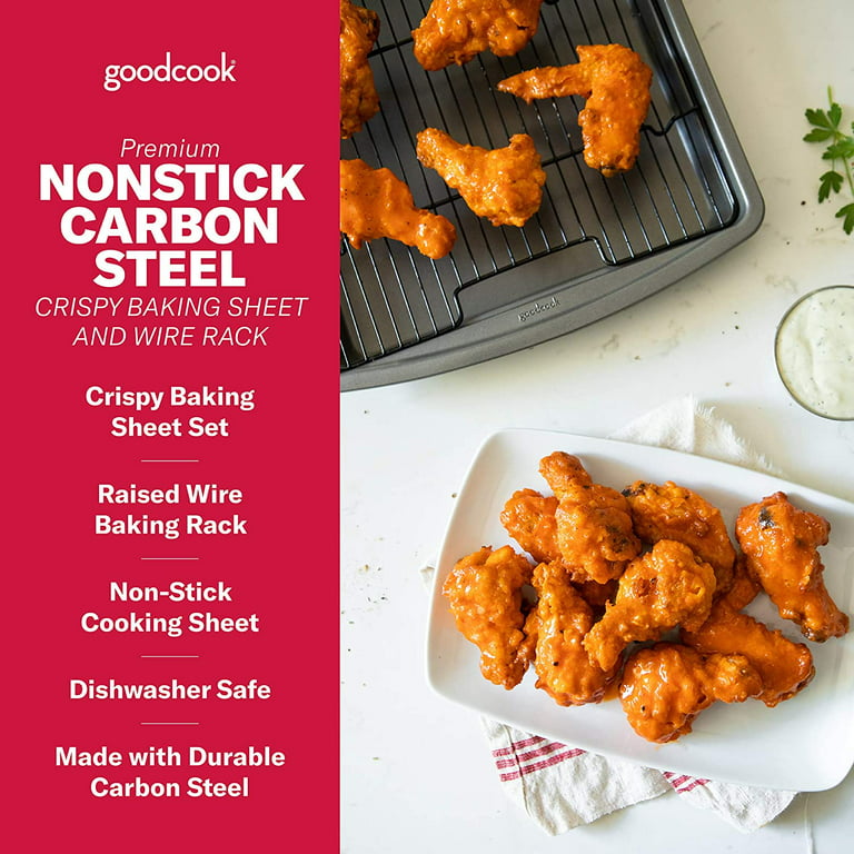 GoodCook Best Bake Nonstick Textured Carbon Steel Divided Oblong Pan, 11 x  14, Bronze