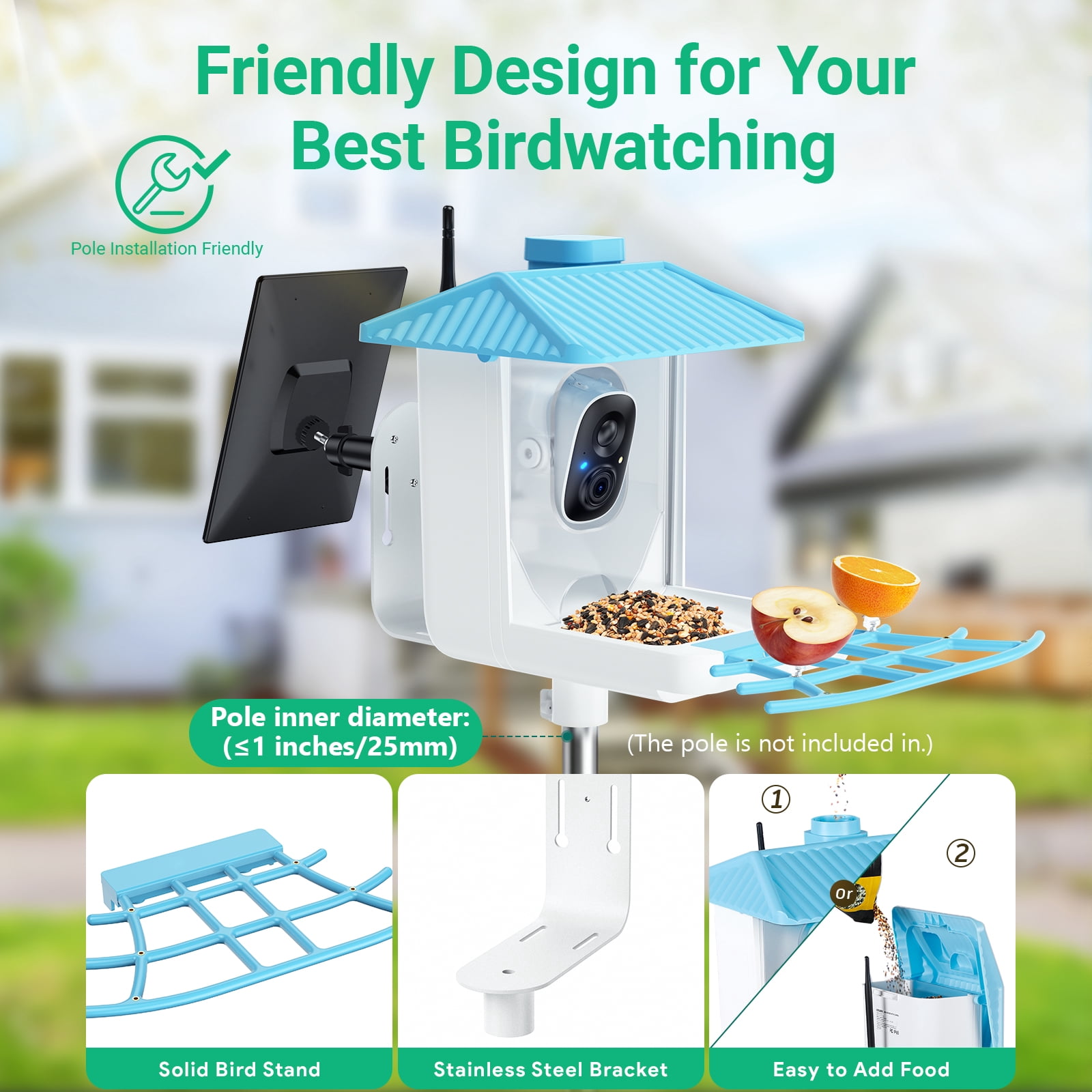 Easoger Smart Bird Feeder with 1080P HD Auto Capture Bird Videos & Motion Detection, 1.3 L Capacity