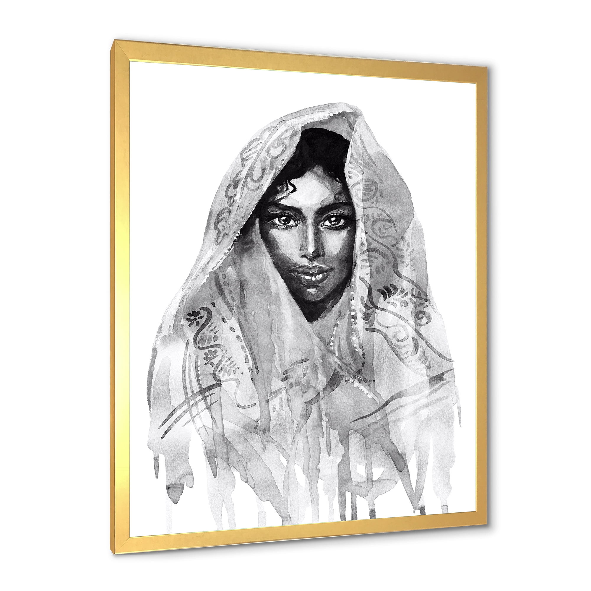 Designart 'Black and White Portrait of Young Indian Woman I' Modern Framed Art Print
