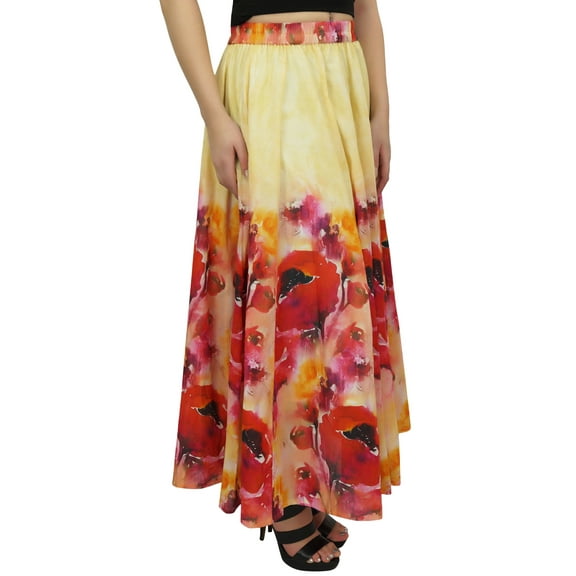Bimba Women's Cotton Floral Printed Skirt Elastic Waist Maxi Summer Skirts-2XL