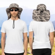SUN CUBE Sun Hat for Men, Wide Brim Fishing Hat Neck Flap Cover Men Women, Hiking Safari, UV Sun Protection Summer Gardening Beach Camping UPF 50+, Camo Gray