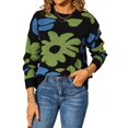 thumbnail image 3 of Flowers Sweater Crewneck Cute Casual Long Sleeve Fall Winter Knitted Pullover Tops Black S, 3 of 9