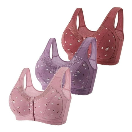Baodmurt No Underwire Bras Set for Women Lounge & Sleep Tie-Front Closure Lingerie  Underwear  Wine+Purple+Dark Pink 40B