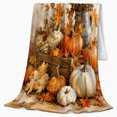 thumbnail image 2 of Harvest Pumpkin Wheat Bouquet Still Life Rustic Farmhouse, Rustic Botanical Portrait, Warm Flannel Blanket for Ranch House and Living Room, Animal Lovers Thanksgiving Gift, Rustic Home Decor, 2 of 9