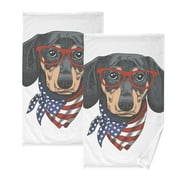 ALAZA Funny Dachshund Dog American Flag Hand Towels for Bathroom 1OO% Cotton 2 pcs Face Towel 16 x 28 inch, Absorbent Soft & Skin-friendly