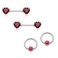 thumbnail image 1 of Nipple Ring 14G Barbell/Captive Combo Surgical Steel with Red Heart CZ Gems, 1 of 2