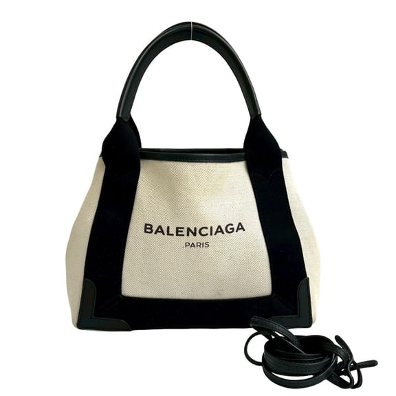 Pre-Owned BALENCIAGA Navy Cabas S Canvas and Leather 2-Way Shoulder/Handbag,... (Good)