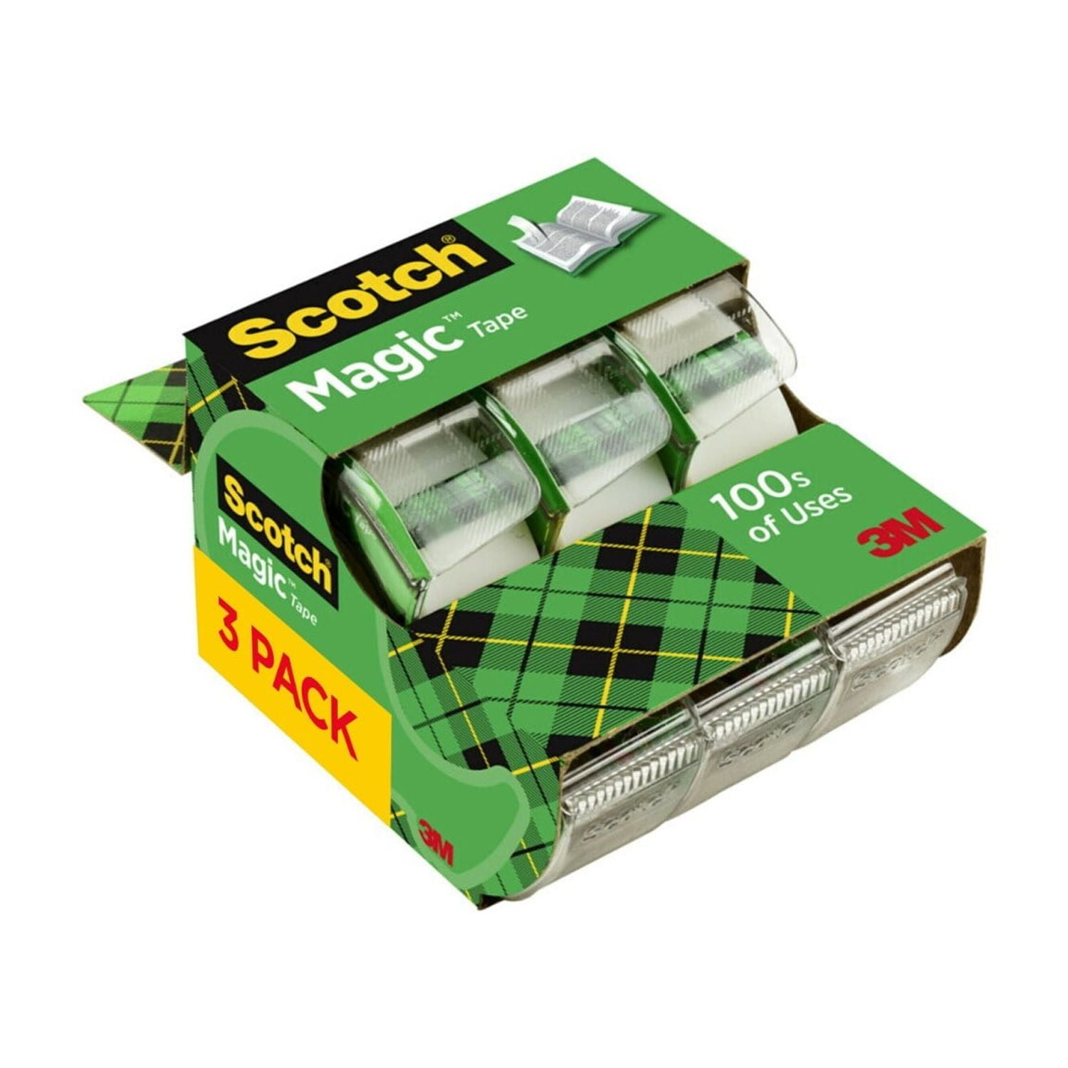 Scotch Magic Tape Dispenser, Clear, ¾ in. x 325 in., 3 Dispensers