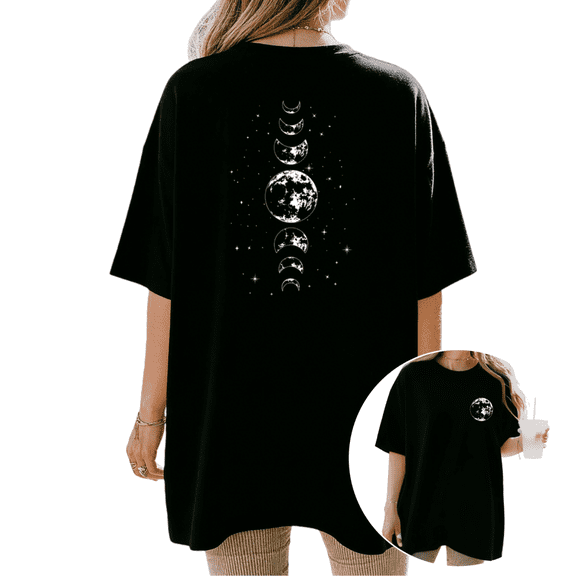 Cozymy Women's Celestial Moon Phase Star Sky Graphic Crewneck Short Sleeve T-Shirt Casual Oversized Loose Fit Soft Mystical Astrology Witchy Aesthetic Daily Casual Tee Top
