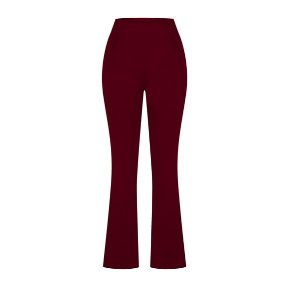 aohooy Ladies Slacks Dress Pants with Pockets Plus Size Bell Bottoms High Waisted Pull-On Pant Stretchy Bootcut Solid Workout Trendy Flare Trousers Wine,M