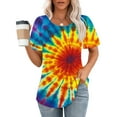 thumbnail image 2 of jtjvou Women's Business Work Blouse Plus Size Short Sleeve Pullover Going out Tops for Teen Tie Dye Tops Lady Trendy Fashion Crewneck Pullover Summer Multicolor,XL, 2 of 6