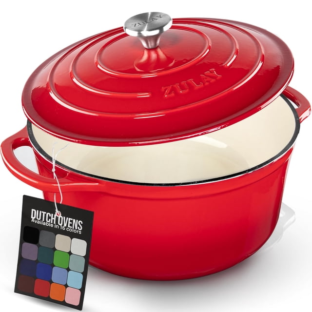 Olla holandesa de hierro fundido esmaltado Zulay Kitchen de 6,4 cuartos, roja