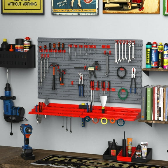 54 Piece Hanging Panel Tool Organization Rack for Garage Wall, 50 Hooks