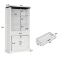 thumbnail image 2 of Farmhouse Bookshelves and Bookcases with Doors and Drawer, Bookshelf with Storage, Floor Standing 6 Shelf Display Storage Shelves 70 in Tall Bookshelf for Home Office, Living Room, White, 2 of 9