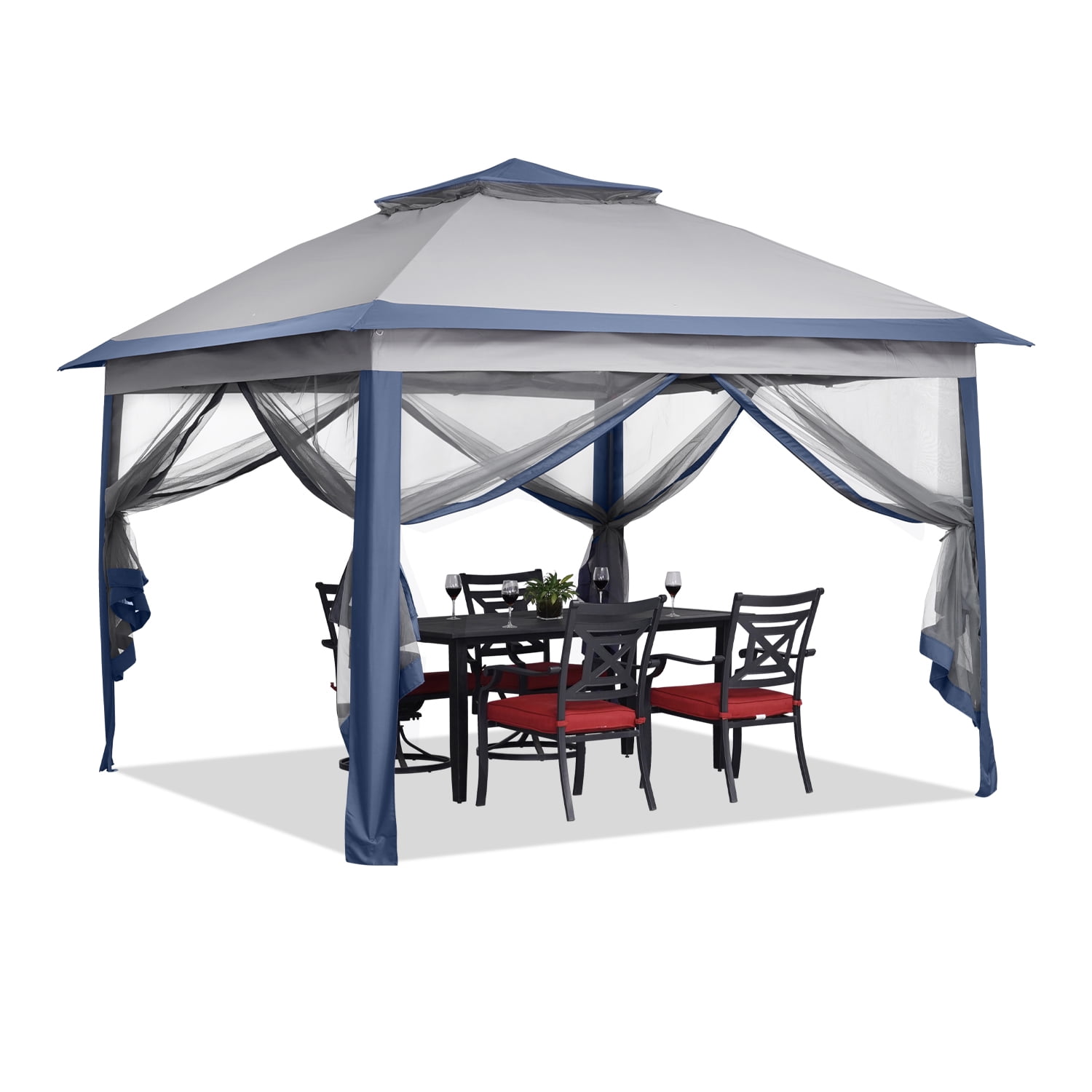 Ainfox 11x11 ft Outdoor Patio Pop Up Canopy Gazebo with Heavy Duty Frame, Mosquito Netting & UV Protection,Navy Blue