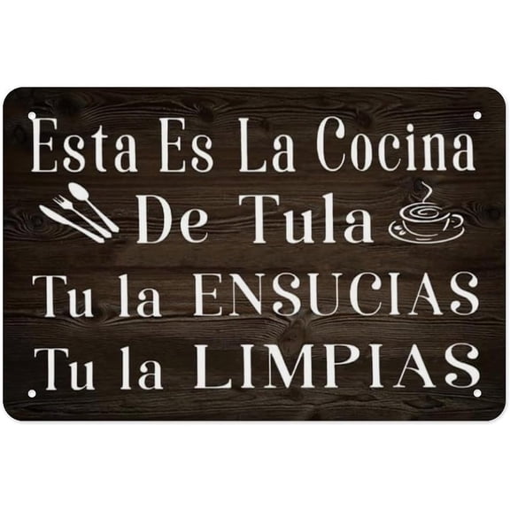 Spanish Kitchen Metal Tin Sign, Esta Es La Cocina De Tulas Wall Decor, 8 x 12 Inch