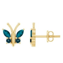 Rosec Jewels Butterfly Stud Earrings with London Blue Topaz for Women (AAA Quality), 14K Yellow Gold
