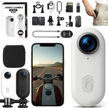 4K POV Record Pro 2.0 Camera for Motorcycle POV Sports Camera Magnetic 128G New Ultra Wide Hands-Free Mount Anywhere 2026 Compact POVs Cameras Long Battery Life Fast Charging (White 128G)