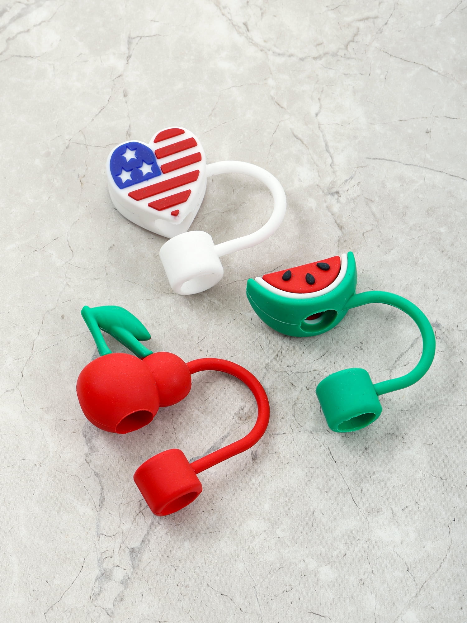 Way to Celebrate Americana Summer Themed Straw Topper Set, Reusable, Multicolored, 3 Pieces