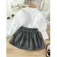thumbnail image 5 of Toddler Little Girl Fall Winter Clothes Puff Sleeve Tops Plaid Mini Skirts 2Pcs Outfits Set 3-4 T, 5 of 7