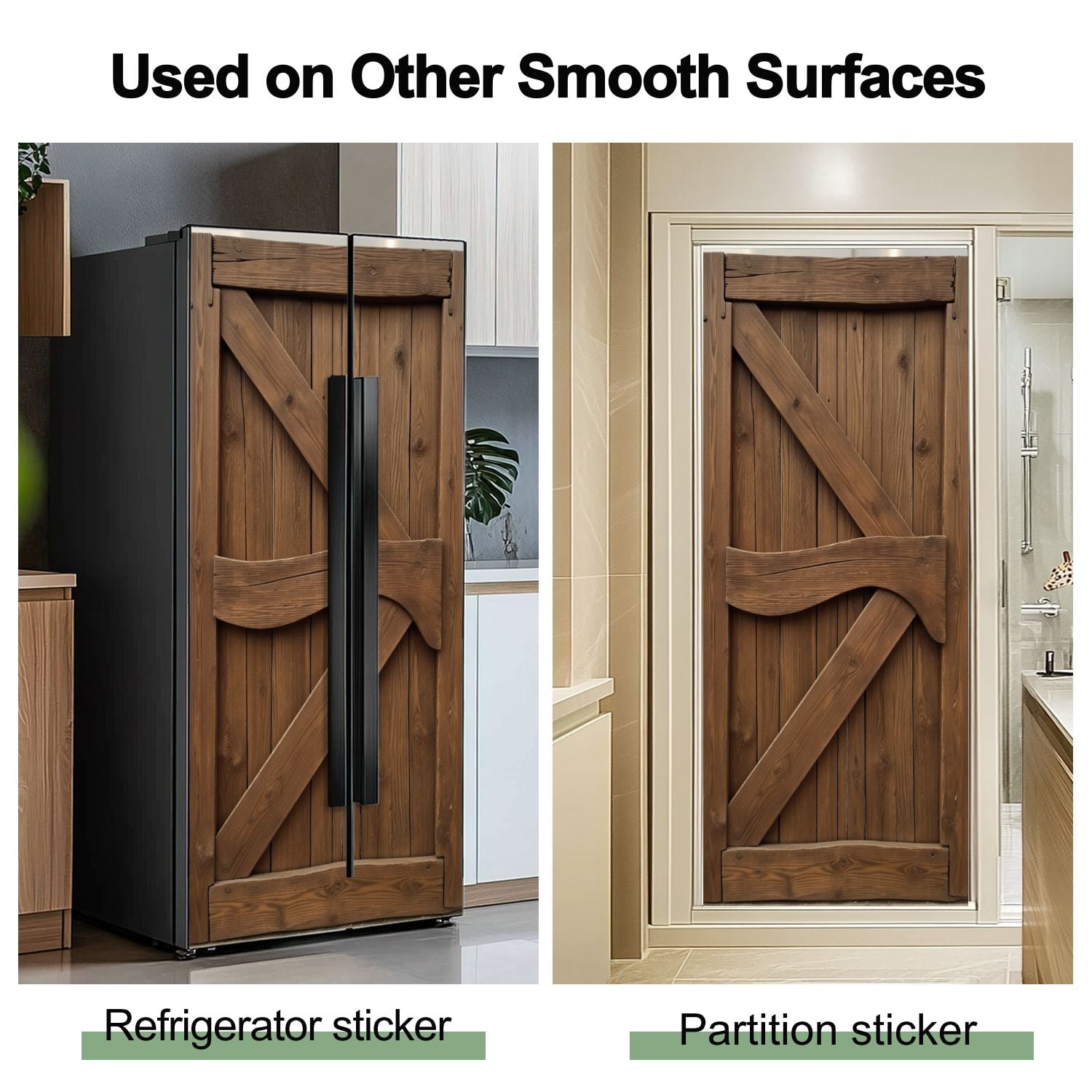 Door Stickers Peel and Stick Door Mural Rustic Wooden Barn Doors Diagonal Bracing Natural Removable Wallpaper 30.3''x78.7'' Self-Adhesive Mural for Kitchen Living Room Bedroom Decor