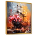 thumbnail image 2 of Designart "Pirate Ship Golden Galleon III" Coastal Framed Wall Art - Coastal Yellow Coastal Boat Entryway Framed Wall Art Print, 2 of 6