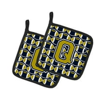 Letter Q Football Blue and Gold Pair of Pot Holders