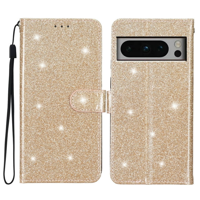 Compatible with Google Pixel 8 Pro Sparkling Glitter Wallet Case with Card Pocket Flip Cover