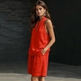 thumbnail image 6 of Women Linen Sets 2 Piece Outfits, Minimalist Halter Neck Top and High Waisted Wide Leg Short Pants Travel Matching Set, 6 of 6