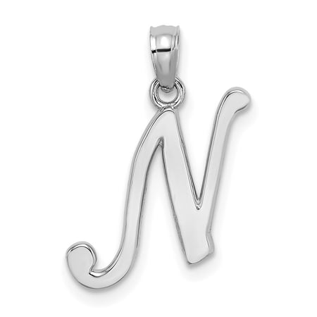 Diamond2Deal 10k White Gold Solid Script Letter N Initial Charm Pendant for Women