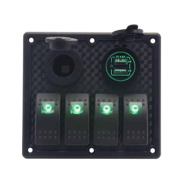 Panel de interruptores LED verde de 4 unidades con 5V 4.8A Dual