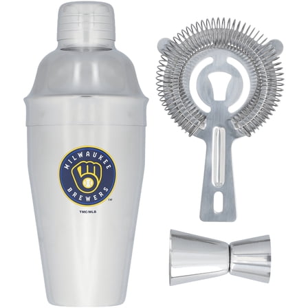 The Memory Company Milwaukee Brewers Stainless Steel Shaker, Strainer & Jigger Set