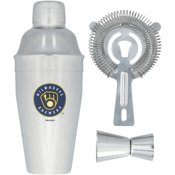 The Memory Company Milwaukee Brewers Stainless Steel Shaker, Strainer & Jigger Set