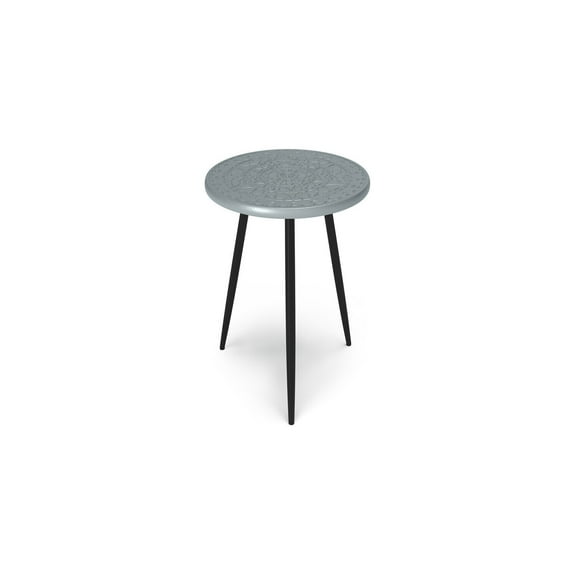 17" Metal Side Table - Grey Wood Top & Black Legs - Modern Accent Table for Living Room, Bedroom