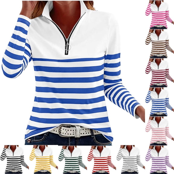 LIaqionyy Womens Tops Long Sleeve Shirts Quarter Zip Collared Pullover V Neck Casual Fall Business Clothes