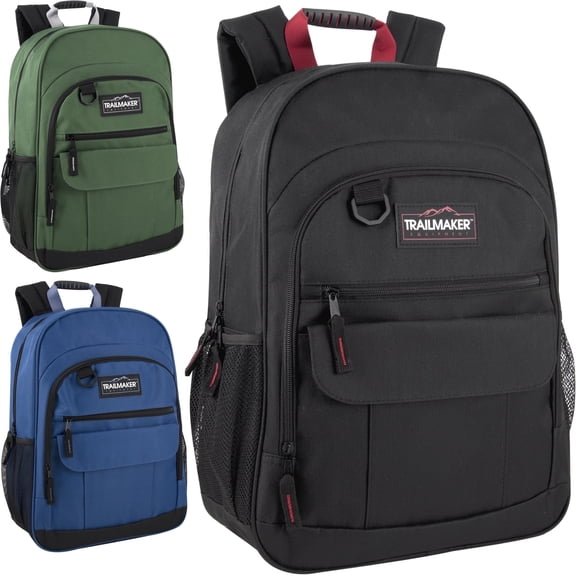 Trailmaker 24 Pack Multipocketed, Rubber Grip Handle 18 Inch Backpacks, Padded Shoulder Straps for Travel, Commute