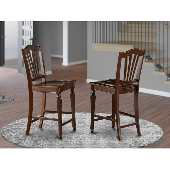 East West Furniture Chelsea 42" Wood Bar Stools in Mahogany (Set of 2)
