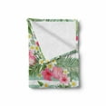 thumbnail image 2 of Flamingo Soft Flannel Fleece Blanket, Flamingos with Exotic Hawaiian Leaves Flowers on Striped Vintage Background, Cozy Plush for Indoor and Outdoor Use, 60" x 80", Green Pink White, by Ambesonne, 2 of 6
