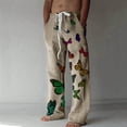 thumbnail image 3 of Cotton Linen Pants for Men 2026 Spring Summer Casual Elastic Waist Straight Leg Butterfly Print Beach Pants with Pockets, 3 of 5